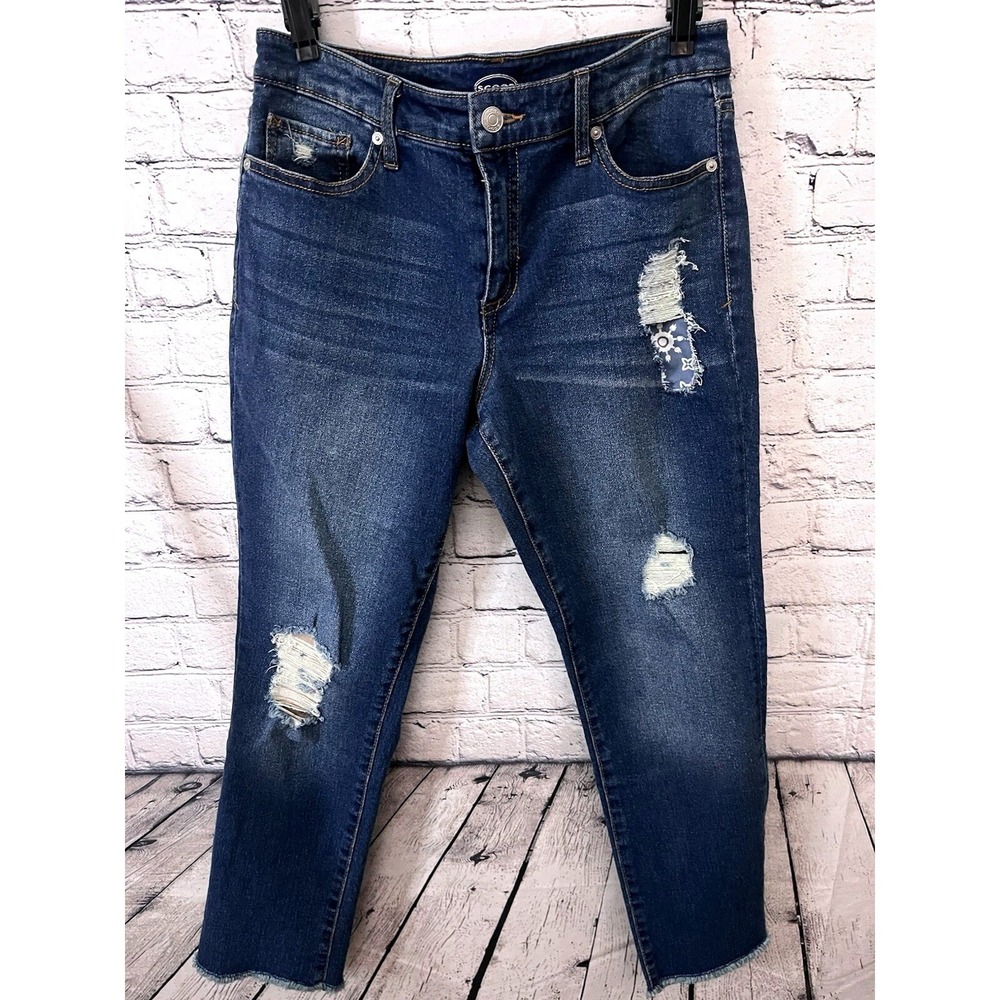 Scoop NYC Retro Boy Jean Size 6 Denim Distressed Raw Hem